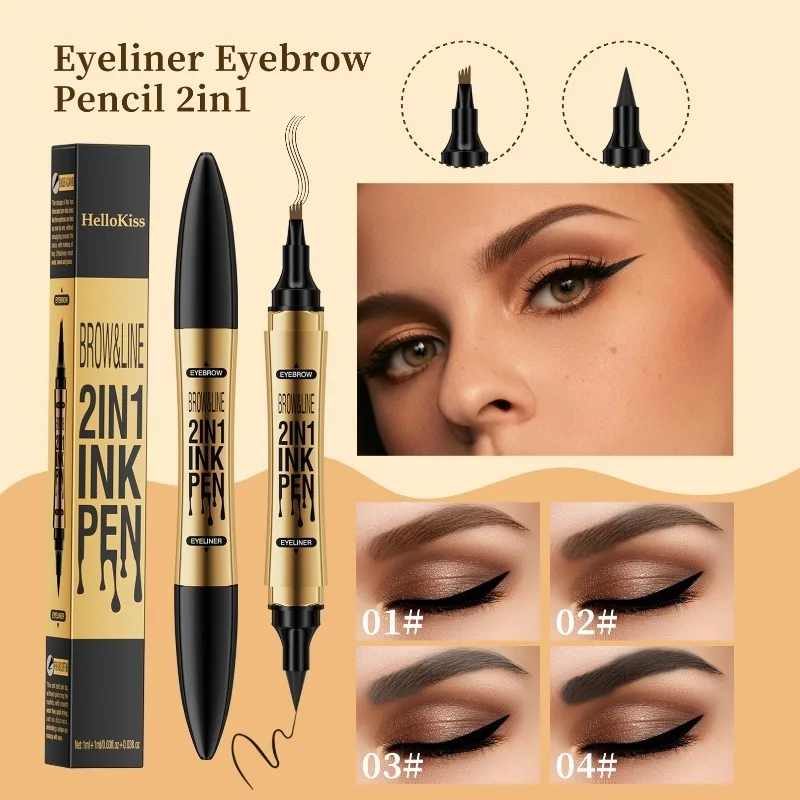 Dual-Ended 4-Claw Eyebrow Pen + Eyeliner 2-in-1 - Waterproof Smudge-Proof Wild Eyebrow 4-Prong Pencil Easy To Use Makeup 1PCS