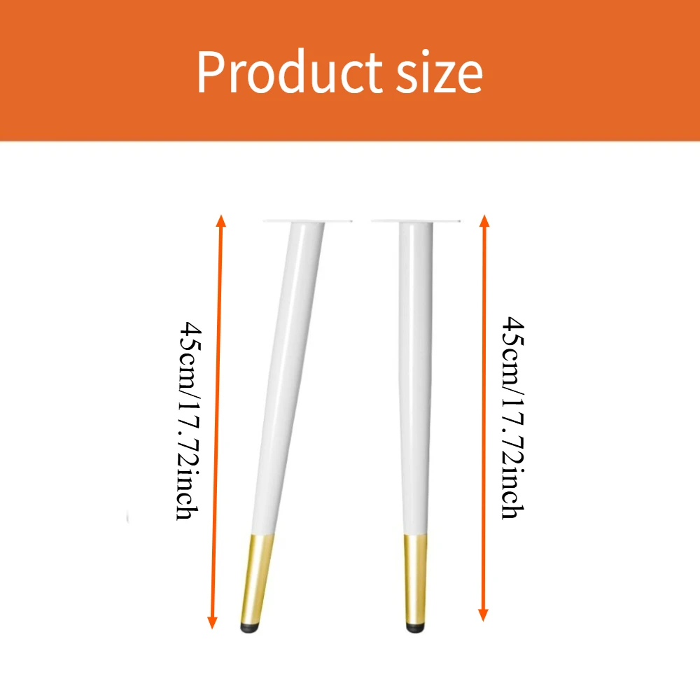 4pcs 45cm White+Gold Oblique cone/Straight cone Metal Furniture Legs Replacement Sofa Living Room Bedroom Table Cabinet Legs