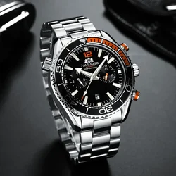 Automatic Mens Watch Mechanical Self Wind Stainless Steel Strap Orange Blue Multifunction Date Month Fashion Watches