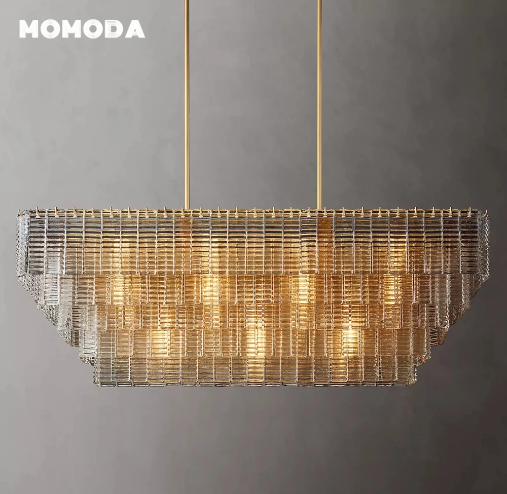 Sirene Clear Glass Rectangular Chandeliers Retro LED Brass Chrome Black Pendant Lights Fixture Living Room Dining Room Lamps