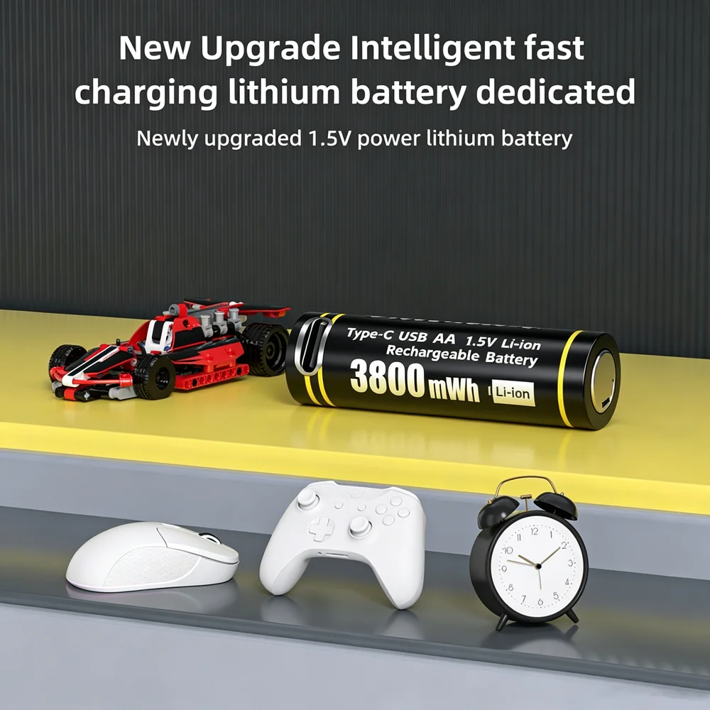 CHICNOD AA 1.5V 3800mWh Rechargeable Li-ion Battery USB Type-C Direct Charging Black High Capacity for Remote Control Toys
