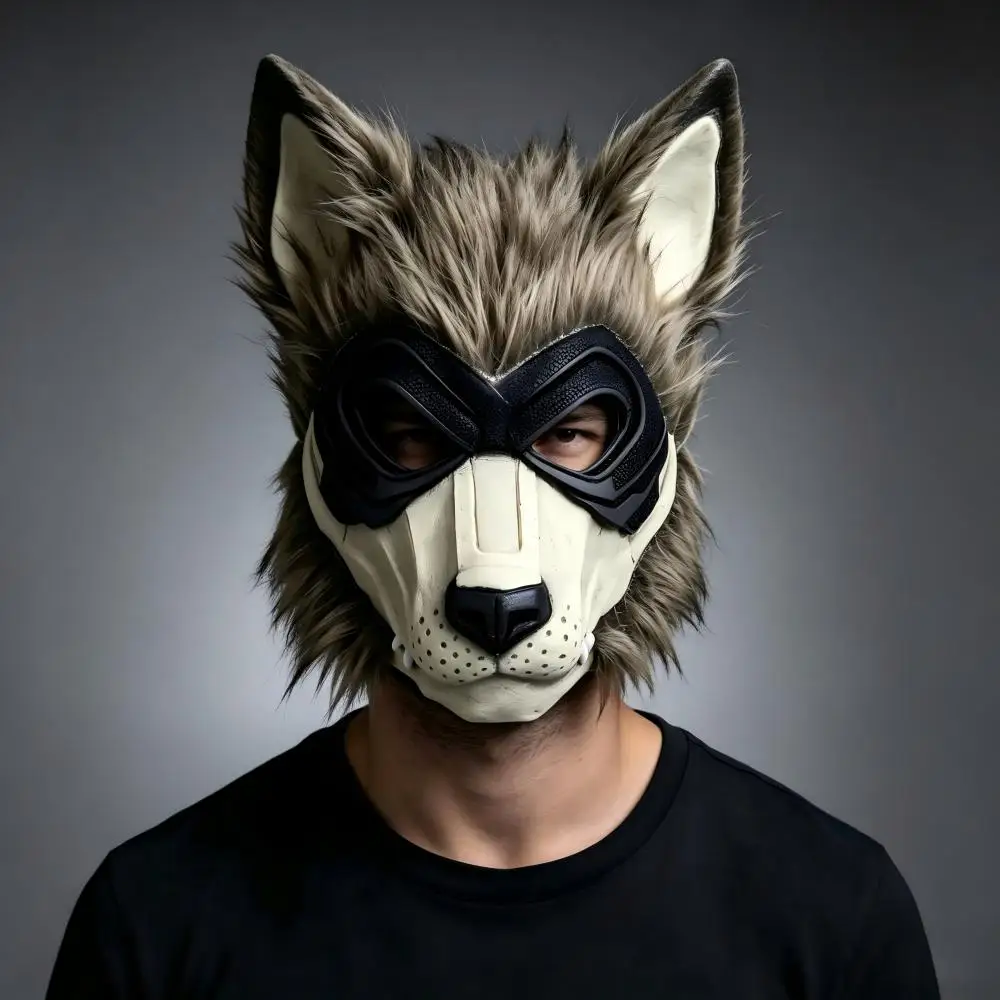 Realistische Wolfsmaske Tierkostüm Pelzige Cosplay-Maske für Horror Vollmond-Party Halloween Maskerade Karnevalsmaske
