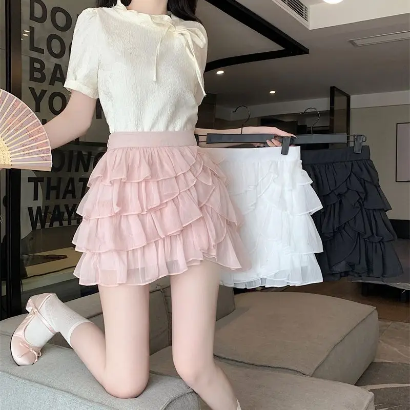 

2024 New Summer Super Sweet Fashion Freshness Irregular Flanged Lace Gauze Skirt High Waist Slimming The Pompadour Cake Dress