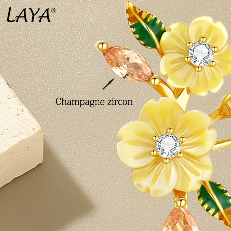 LAYA Earrings For Women Yellow Shell Flower Shining Colorful Zircon Handmade Enamel 925 Sterling Silver Fashion Fine Jewelr