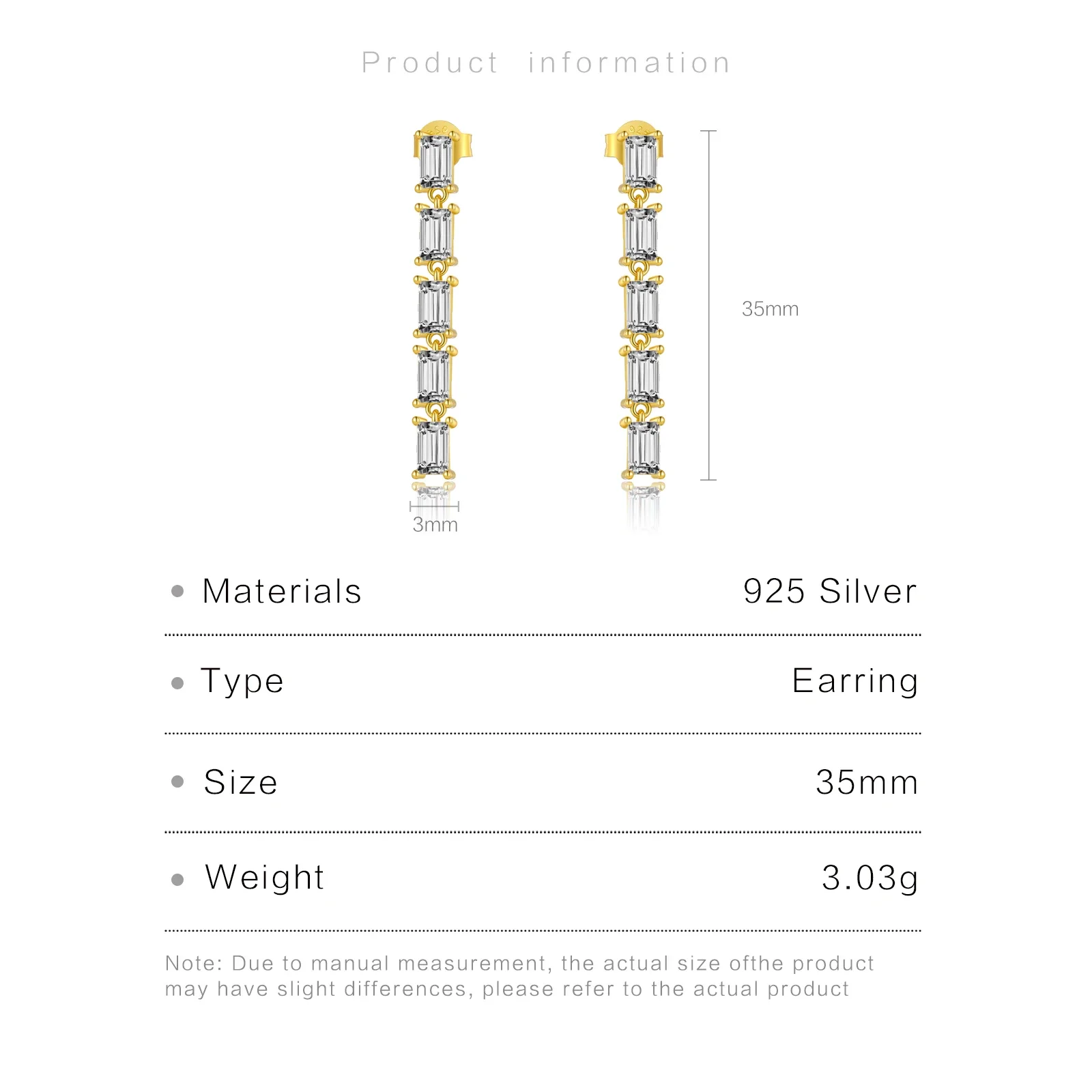 ANDYWEN 925 Sterling Silver Gold 3mm Zircon Square Rectangle Crystal Drop Earring Luxury Fine Jewelry 2023 Large For Women