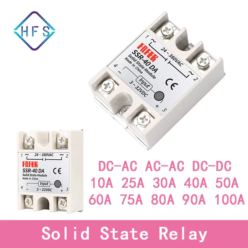 

Solid State Relay Single Phase 24-380VAC SSR DC control AC 10A 25A 40A 50A 60A DC To DC AC To AC DC To AC