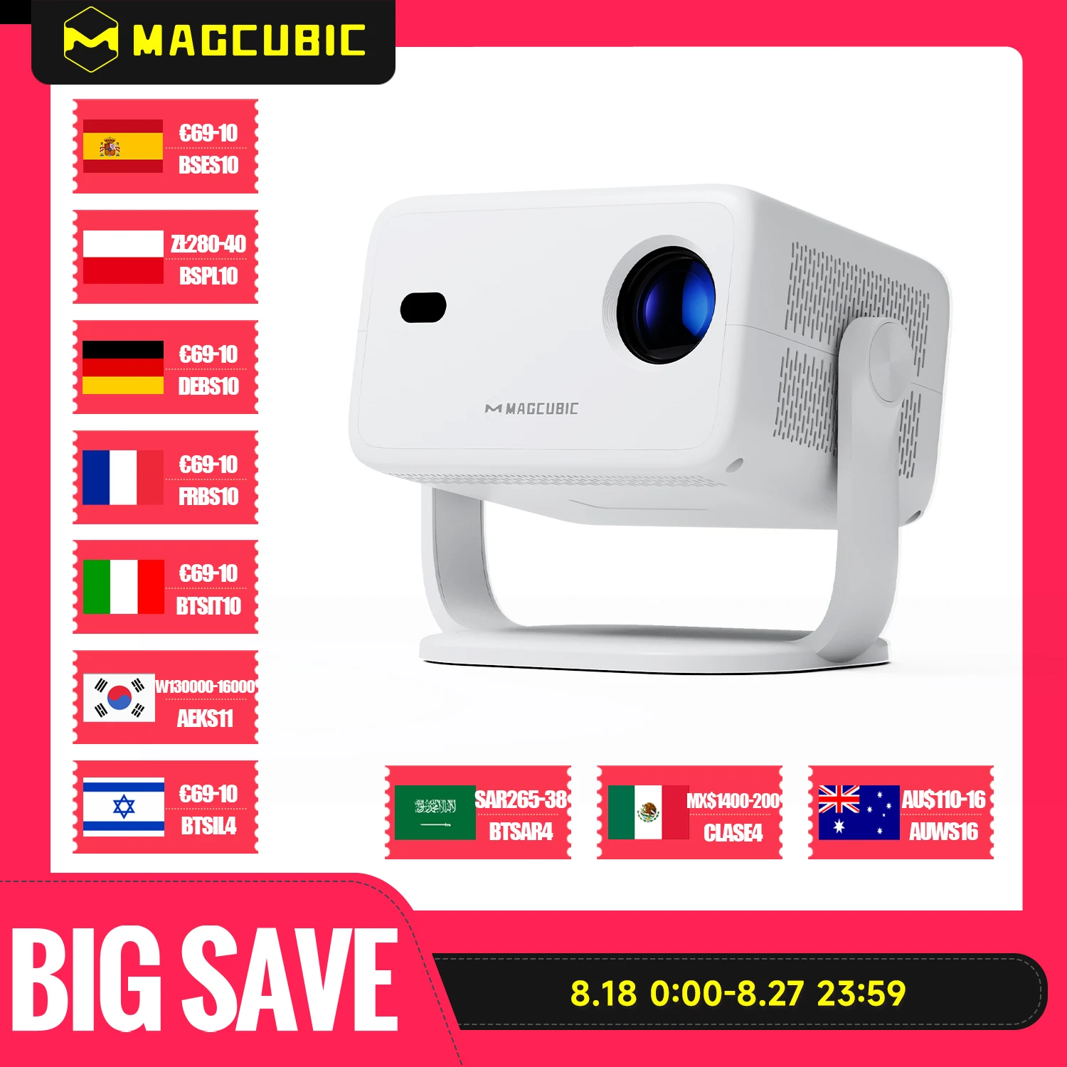 Magcubic Native 1080P 650ANSI 4K Android 11 L018 360° Projector With Auto Keystone Focus Air Mouse Wifi6 BT5.2 Portable Outdoor