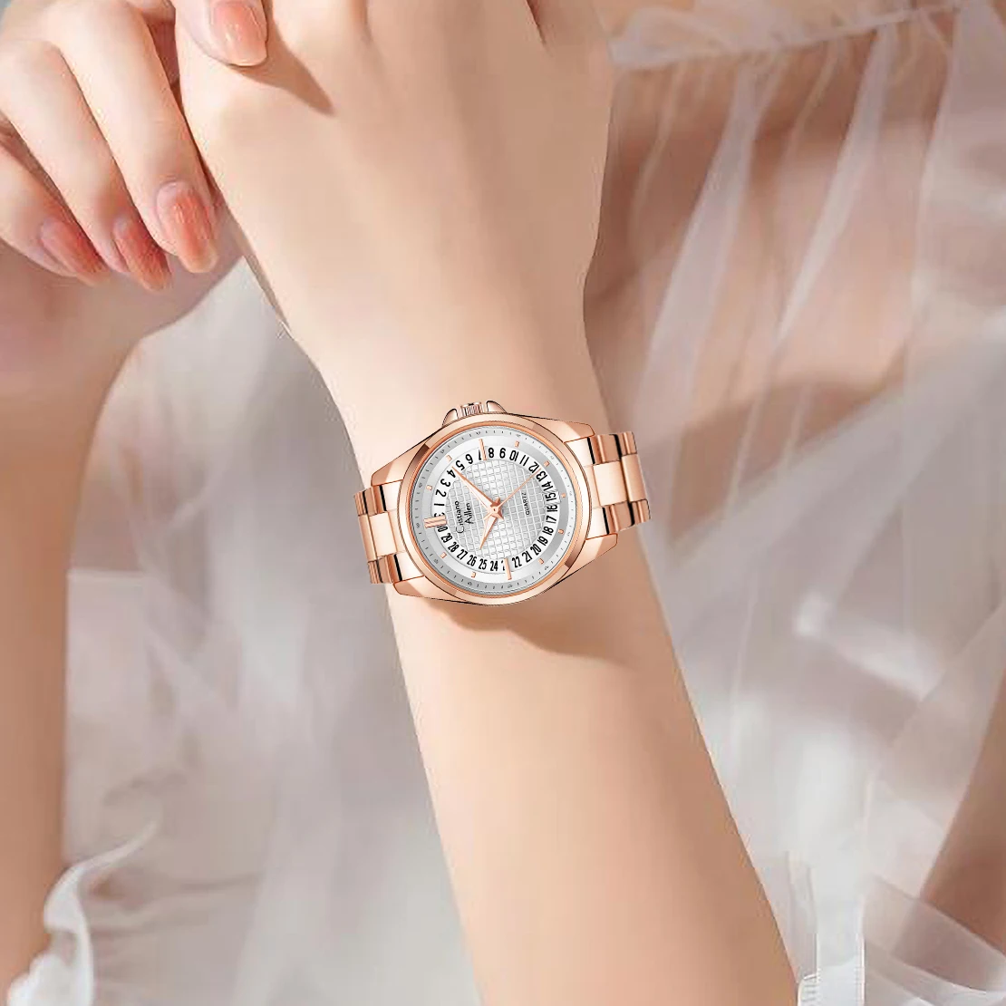 Elegancki zegarek damski kwarcowy, luksusowy zegarek biznesowy do sukienki, prosty zegarek damski z kalendarzem.