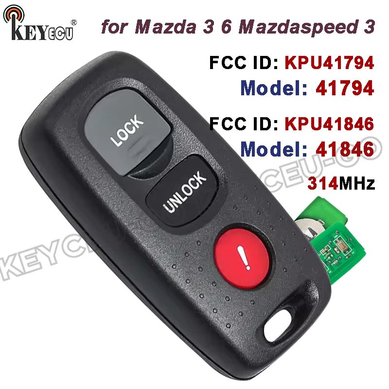 

KEYECU 314 МГц FCC ID: KPU41794, Модель: 41794, FCC ID: KPU41846, Модель: 41846 для Mazda 3 6 Mazdaspeed 3 Дистанционный автомобильный брелок