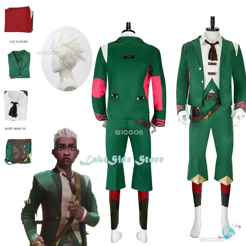 Arcane S2 Ekko Cosplay Costume Wig Green Suit Pants Vest Green Dancing Outfit Halloween Party Anime LOL Mens Couple Clothes