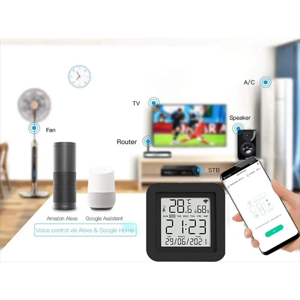 Home WiFi Bluetooth Universele infrarood afstandsbediening Temperatuur Vochtigheid Airconditioning Afstandsbediening Temperatuursensor