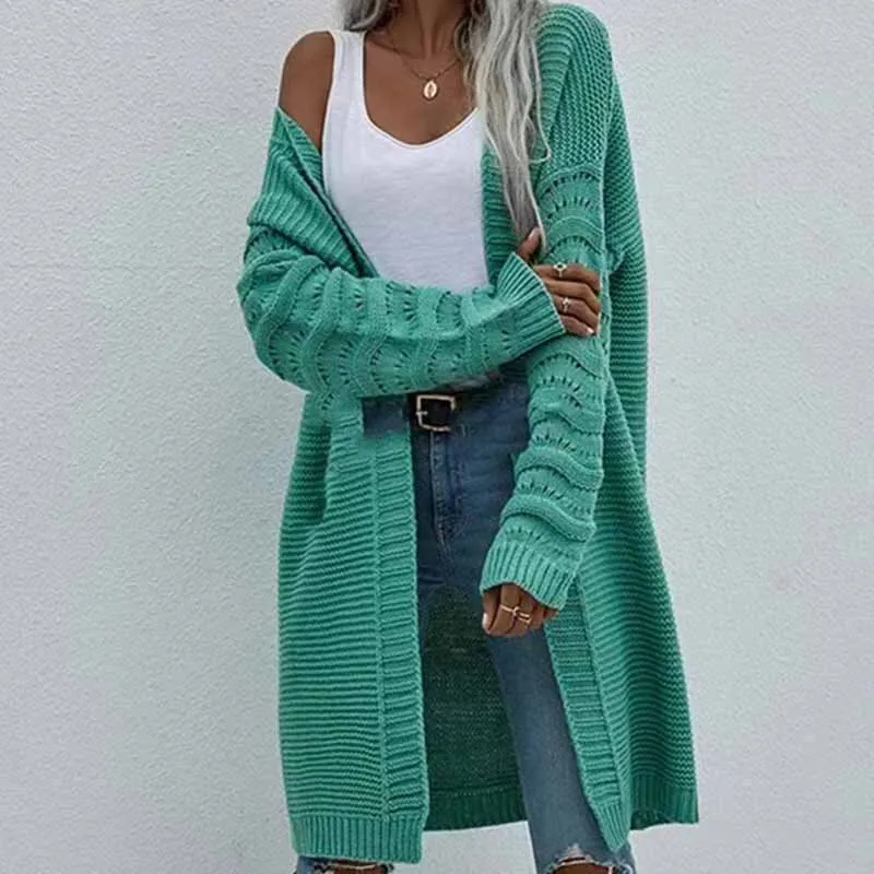 

2024 Autumn/Winter Long Cardigan Solid Color Women's Knitted Fashionable Sweater Jacket For Women
