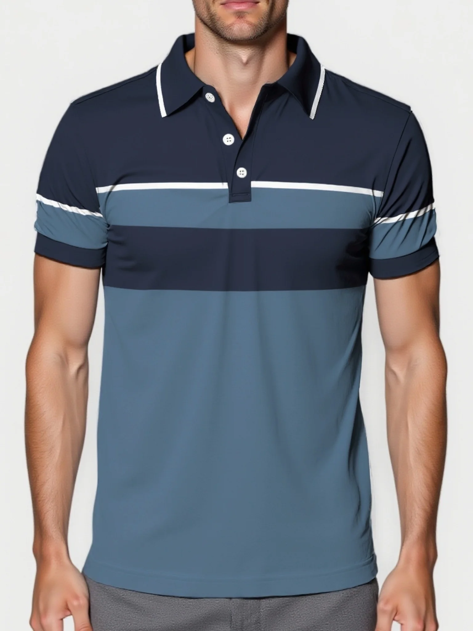 Men's New Summer Style Simple Striped Pattern Printed Short-Sleeved POLO Shirt - Perfect for Outdoor Leisure Fashionable and Com