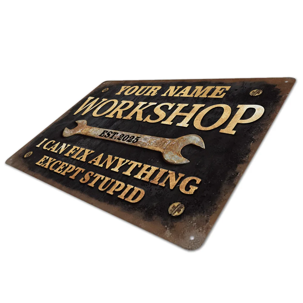 Custom Vintage Workshop Sign Personalized Metal Wall Art for Garage Industrial Retro Artwork Man Cave Decoration Unique Gift image 5