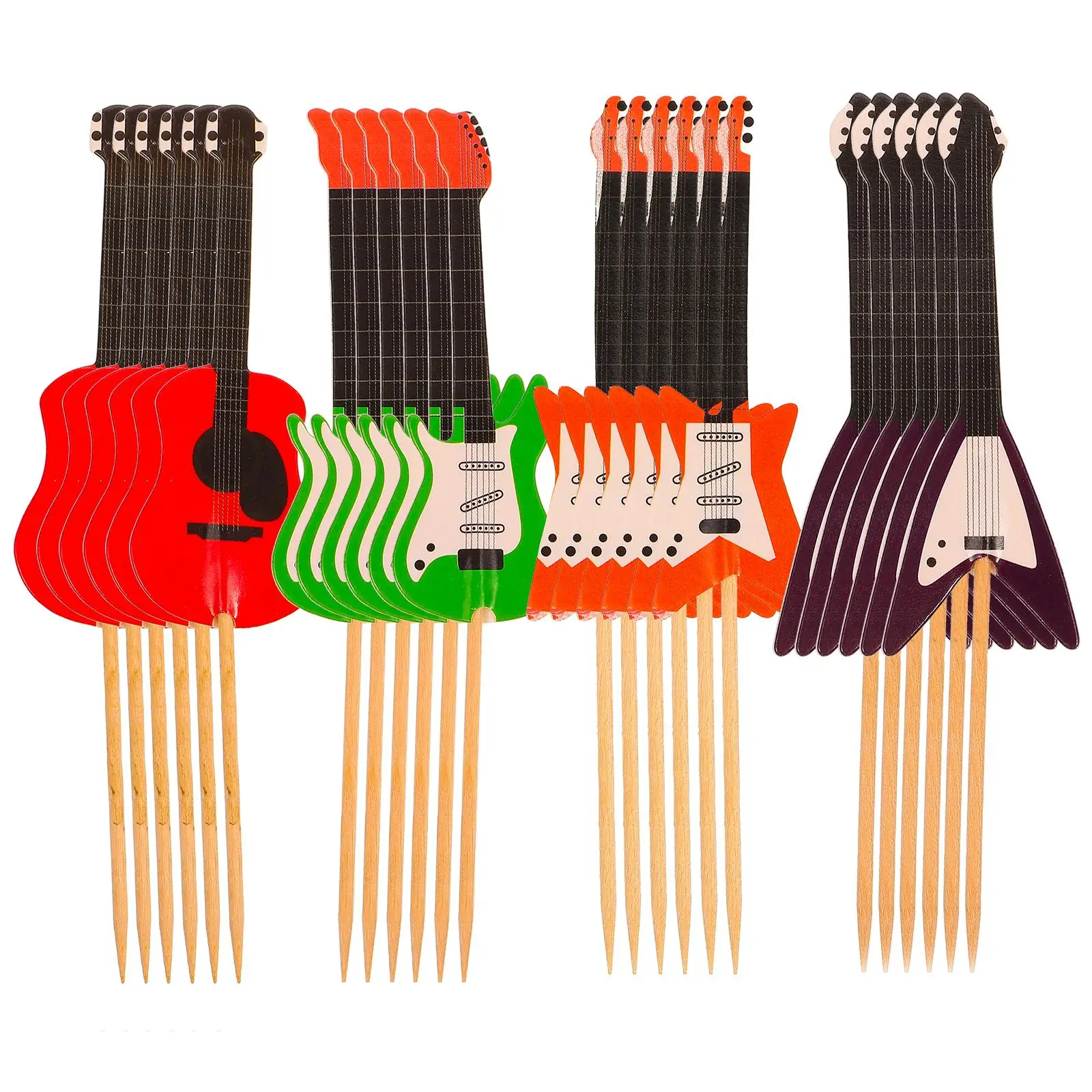 

24 Pcs Guitar Shaped Cake Toppers Cupcake Picks Decorations Birthday Wedding Party Supplies Musical Instrument Themed Cake Decor