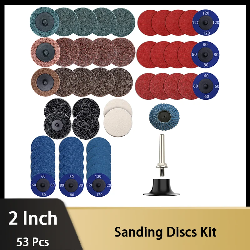 

2 Inch Sanding Discs Kit 53 Pcs Roll Lock Discs 1/4" Disc Holder Die Grinder Accessories for Surface Conditioning Burr Rust