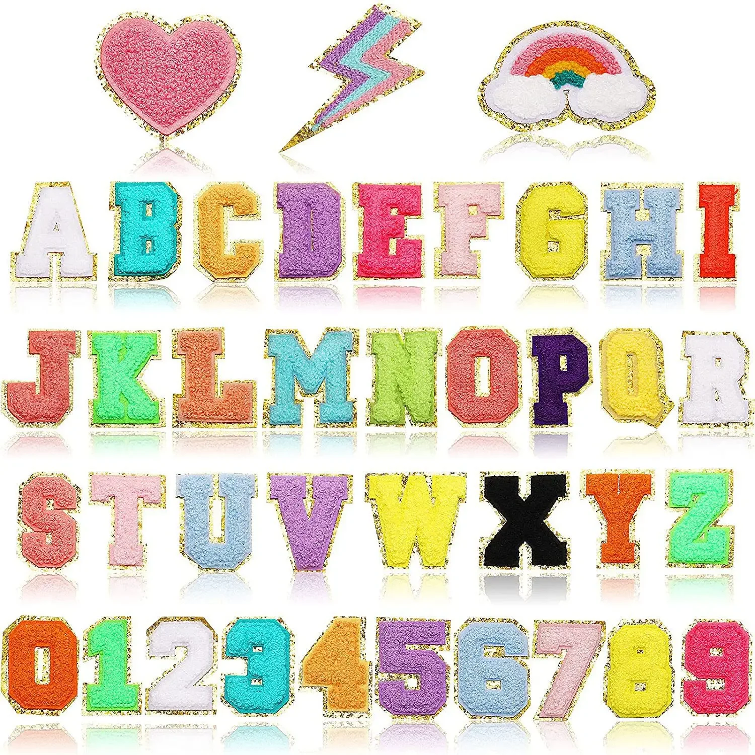 

English Alphabet Embroidery Cloth Sticker Patch Sticker Ironing Chenille Rainbow Love Lightning Embroidery Sticker