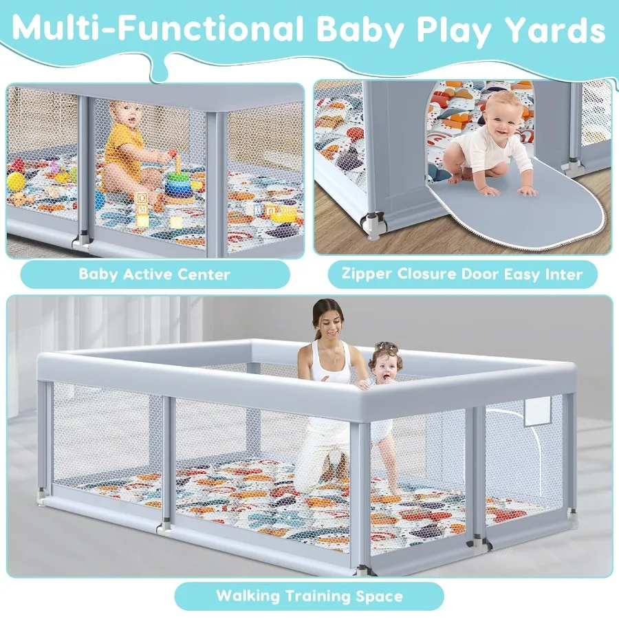 65" ×50" Large Baby Playpen with Mat Baby Playard for Babies and Toddlers Play Pens for Indoor and Outdoor Sturdy Safety Play Y