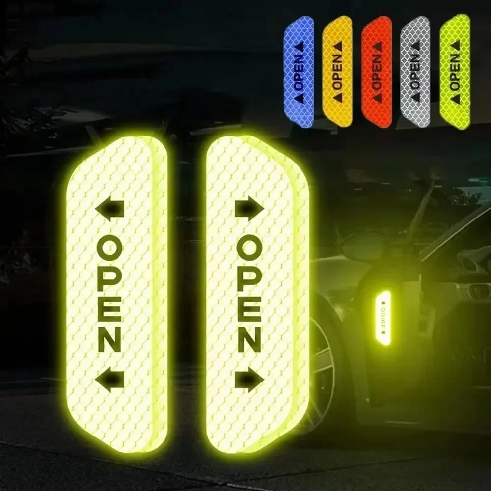 

2Pcs/set Car Door Stickers Universal Safety Warning Mark OPEN High Reflective Tape Motorcycle Bike Helmet Sticker