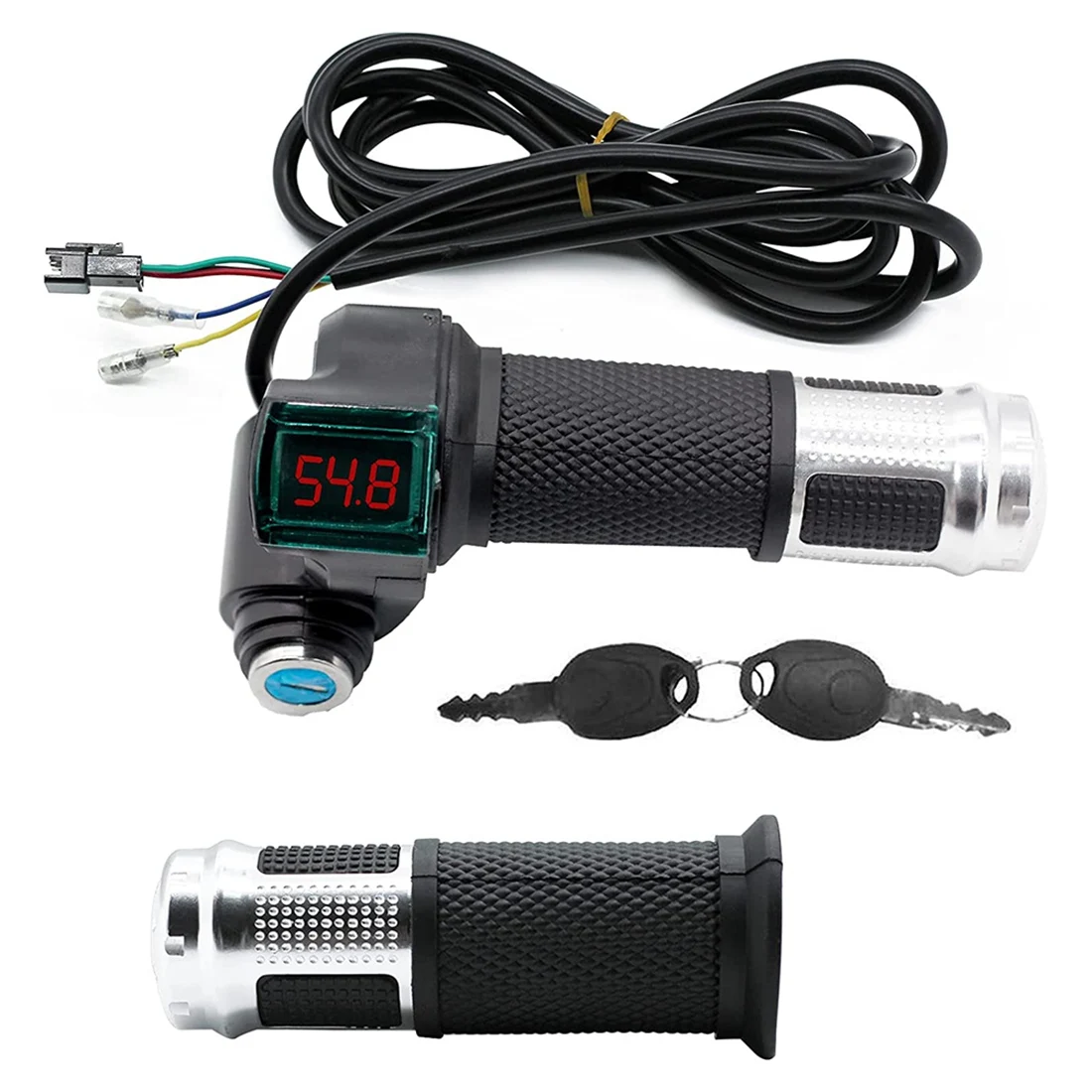 ABME New 1Pair Electric Bicycle Throttle Grip with LCD Battery Voltage Display Key Knock, Universal Electric Bike Throttle Grip