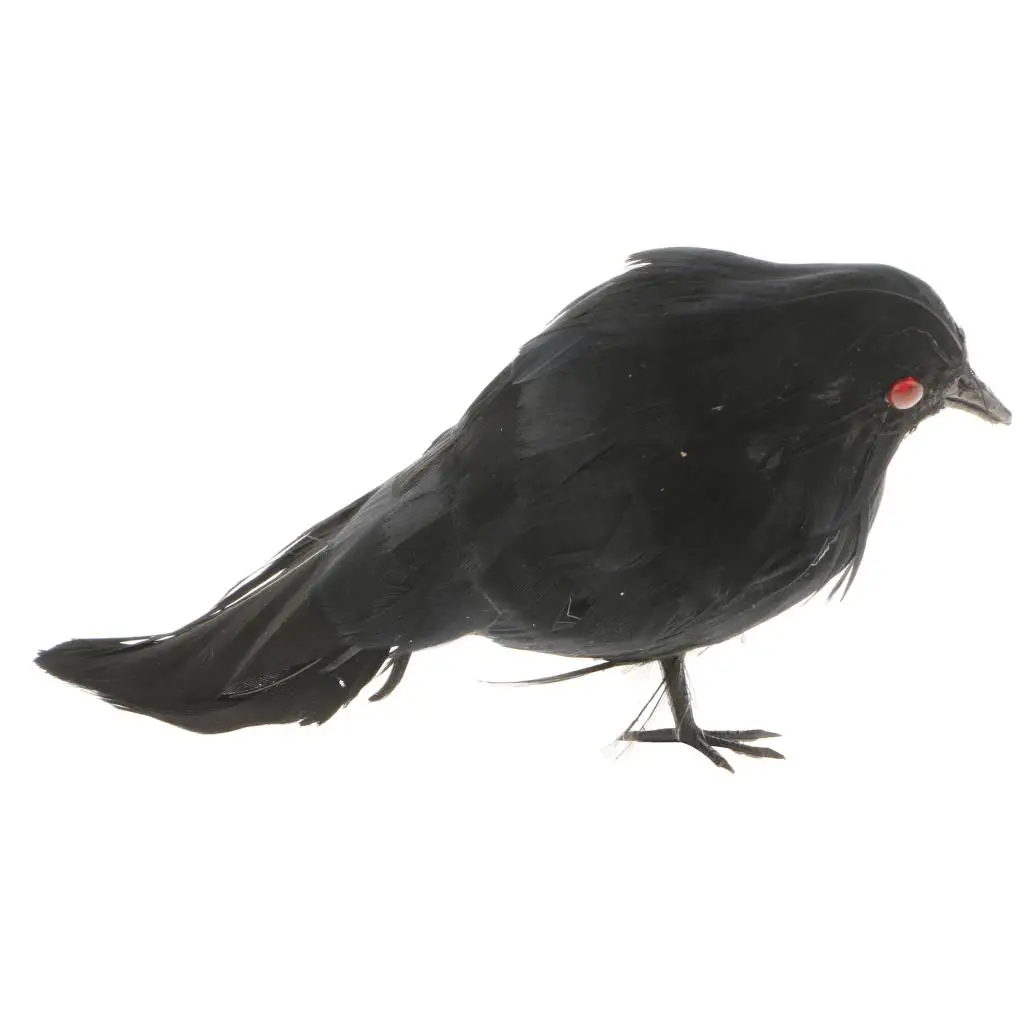 Artificial Black Feather Halloween Crows Realistic Ravens Birds for Halloween Decoration Scene