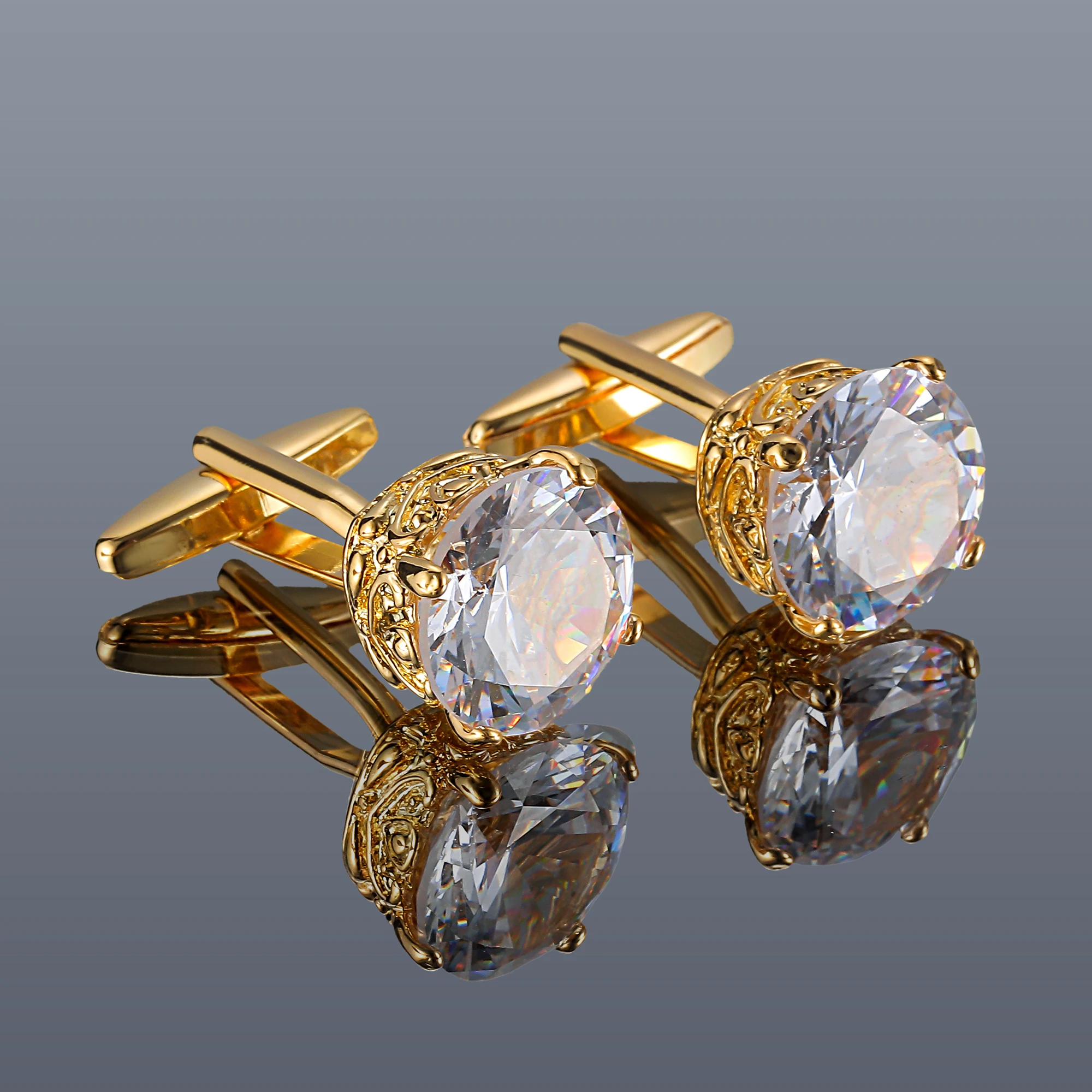 TOMYE Cufflinks for Men, Luxury Big Zircon Round Brass Dress Shirt Cuff Links Wedding Jewelry Gift for Dad Husband Groom