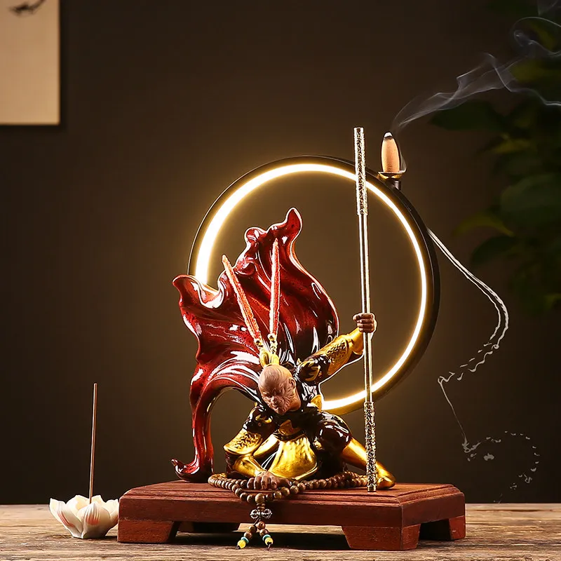 Quemador de Incienso de Cerámica con Diseño Chino Zen, Quemador de Incienso de Flujo Inverso para Sala de Estar, Quemador de Cera de Lujo, Decoración de Cerámica