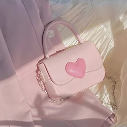 Pink Heart Girly Small Square Shoulder Bag Fashion Love Women Tote Purse Handbags Female Chain Top Handle Messenger Bags Gift