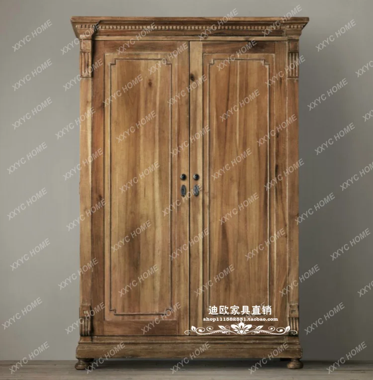 

solid wood French retro old double door wardrobe locker