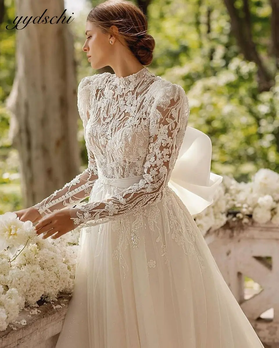 Customized Bohemian A-Line Wedding Dresses Elegant Illusion Bow Bridal Gown Beach Party Long Sleeves Vestidos De Novia 2024