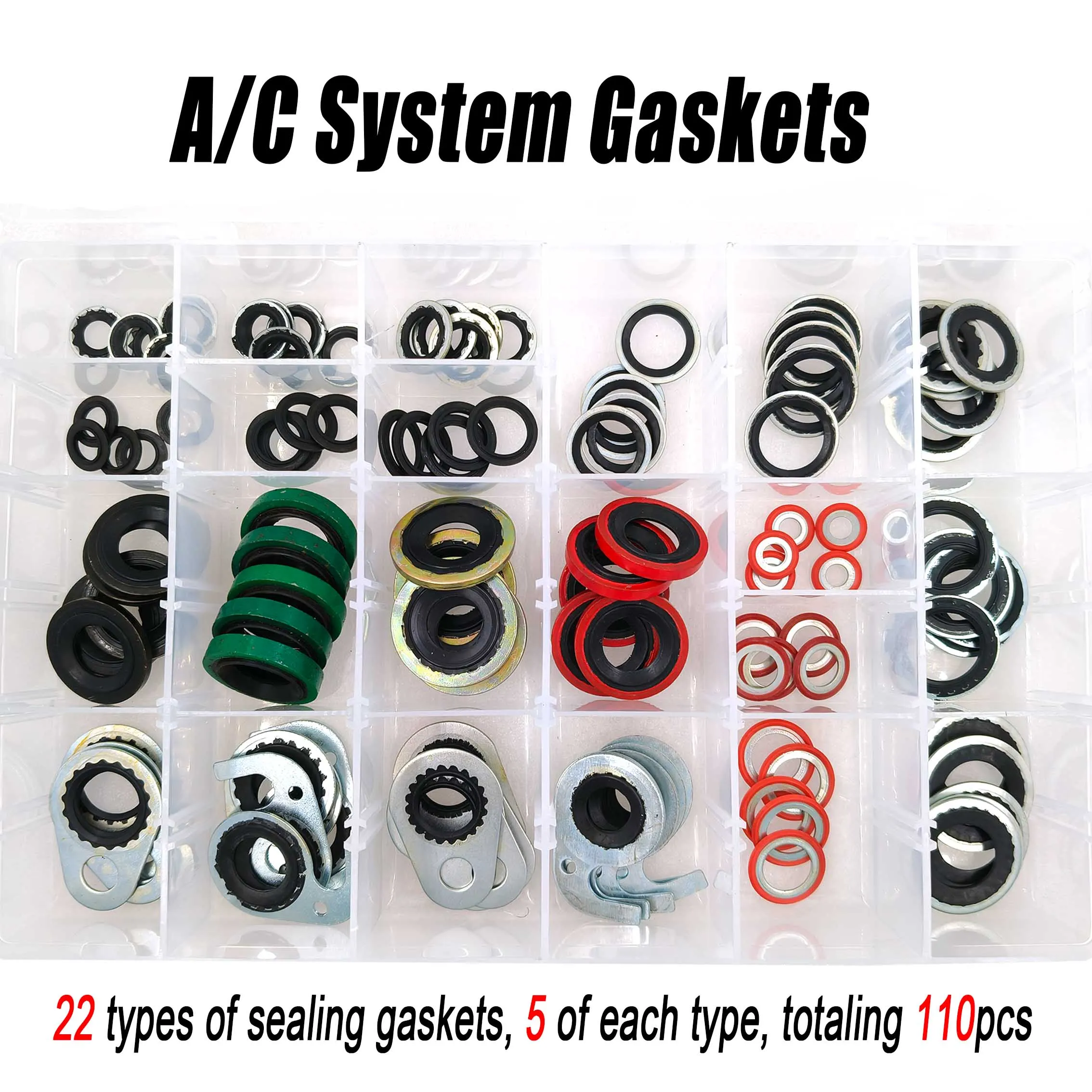 110pcs A/C System Sealing Gaskets Stamps Compressor Expansion Valve Pipe Head Sealing Washer Ring Repair Parts