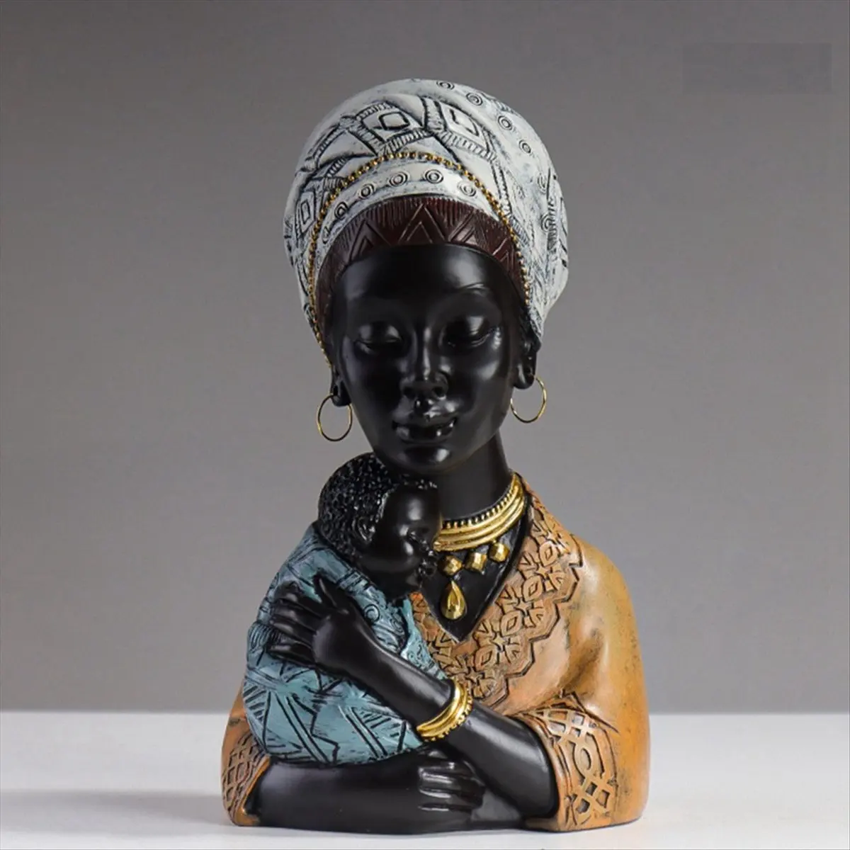 ديكور المنزل ABYB، منحوتة فنية أفريقية، ديكور أفريقي، تمثال المرأة والابن، مثالي لتزيين سطح الطاولة في غرفة المعيشة باللون الأحمر #1