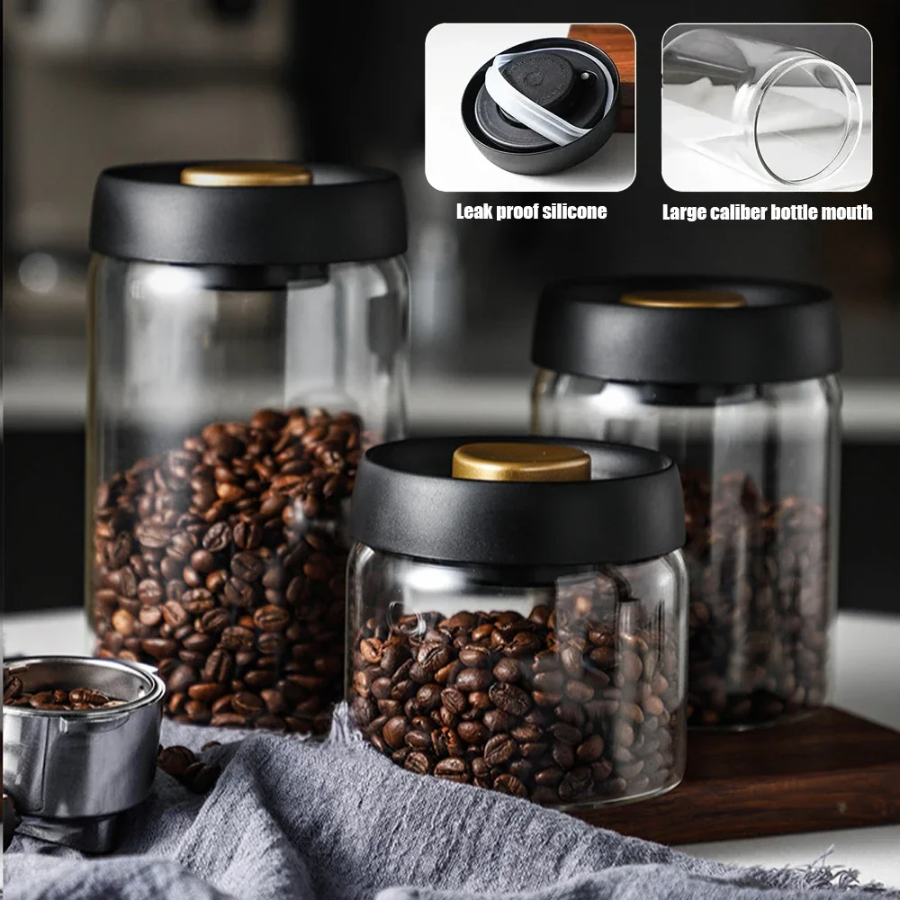 1PC Kitchen High Borosilicate Glass Tea Can Coffee Bean Storage Sealed Can Vacuum Moisture-proof Storage Can 500/900/1200/1800ML