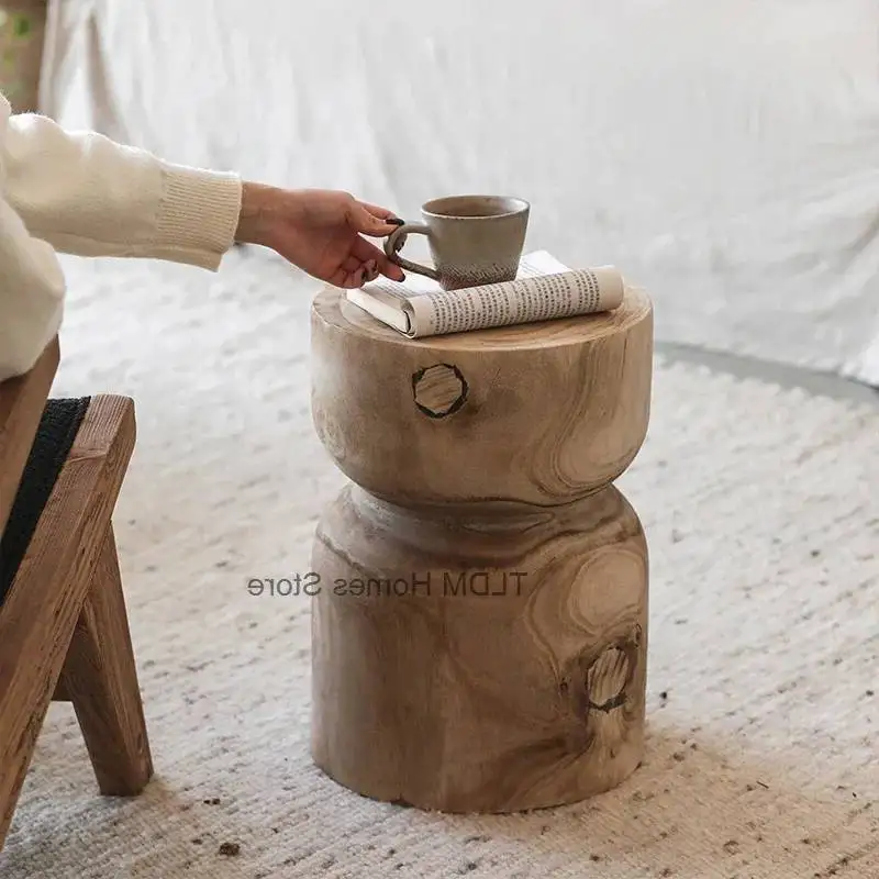 Handcraft Wooden Side Table for Living Room Japan Household Solid Wood Round Coffee Style Table Vintage Home Funiture