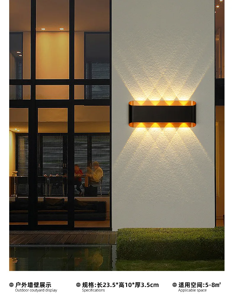 Roukeymi Led Muur Decor Lamp Externe Schansen Buitenlamp Ip65 Outdoor Waterdichte Tuin Balkonverlichting Buiten Aluminium