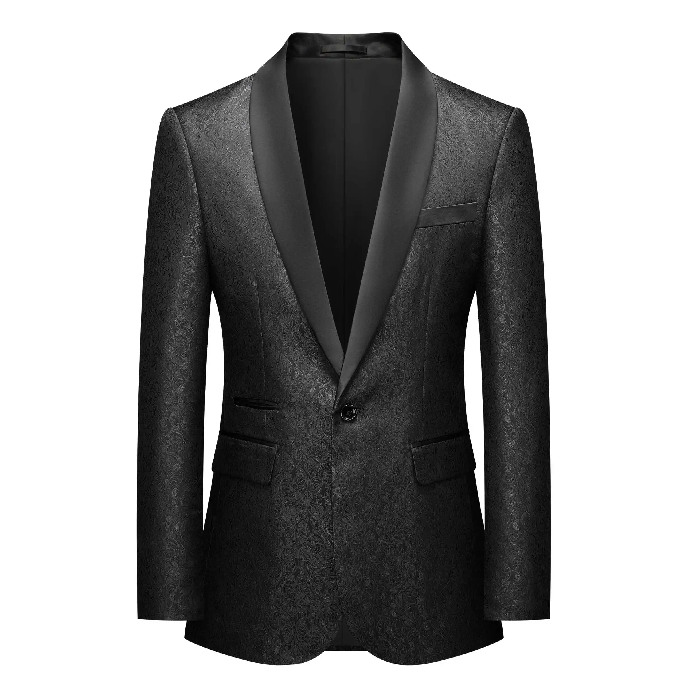 화려한 황금 장미 무늬 자카드 직물 1 조각 웨딩 정장 남자 플랩 포켓 노치 비즈니스 오피스 착용 맞춤형