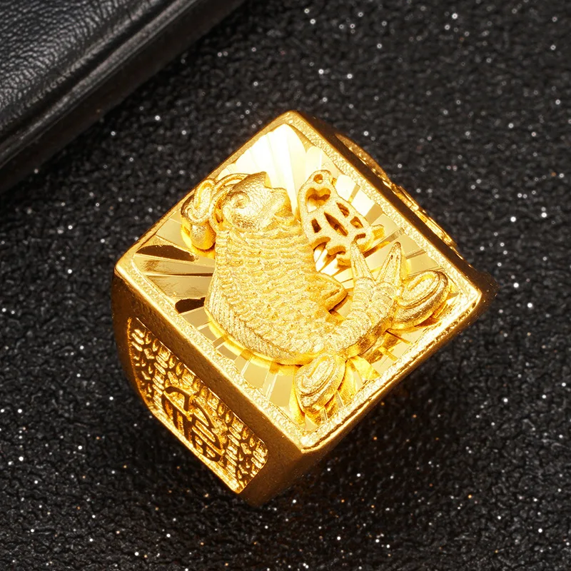 

Luxury 24K 9999 Pure Gold real gold Koi Men's Open Ring Fortune Men's Ring