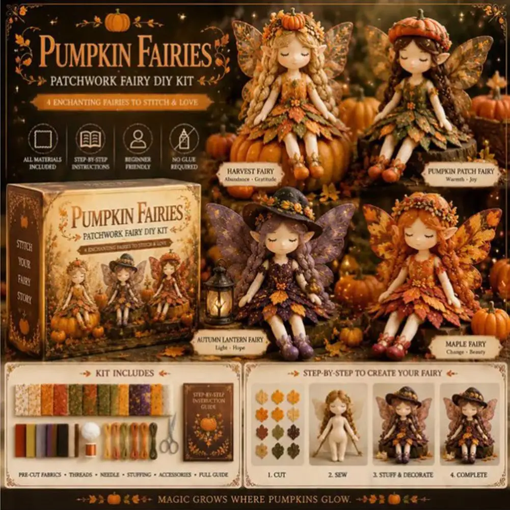 DIY Patchwork Fairy Doll Sewing Kit Pre Cut Fabric Thread Needle Stuffing Beginner Handmade Craft Set for Home Decor Gift
