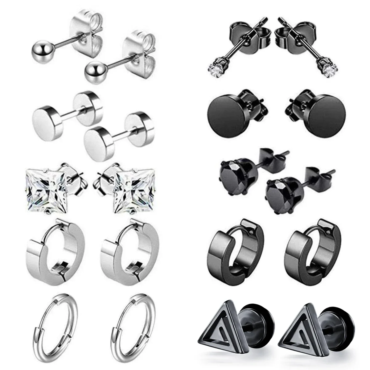 1 Pairs Punk Black Stainless Steel Earrings Tiny Ball Stud Earrings Cartilage Earrings Endless Earrings for Men Women 857 Store