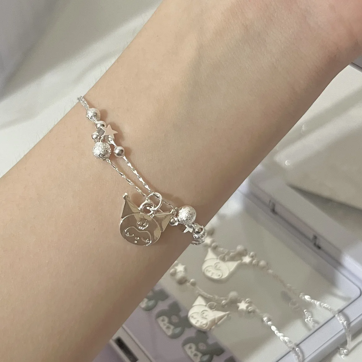 Sanrio Hello Kitty Cinnamoroll Bracelet Silver Alloy Kuromi Kawaii Y2K Cute Braceleted Girlfriend Gifts Anime Toys for Girls