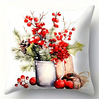 Short plush material pillowcaseHome Decor Christmas-themed Floral & Decorative Pillow Covers Pattern Cushion Cover Suitable for