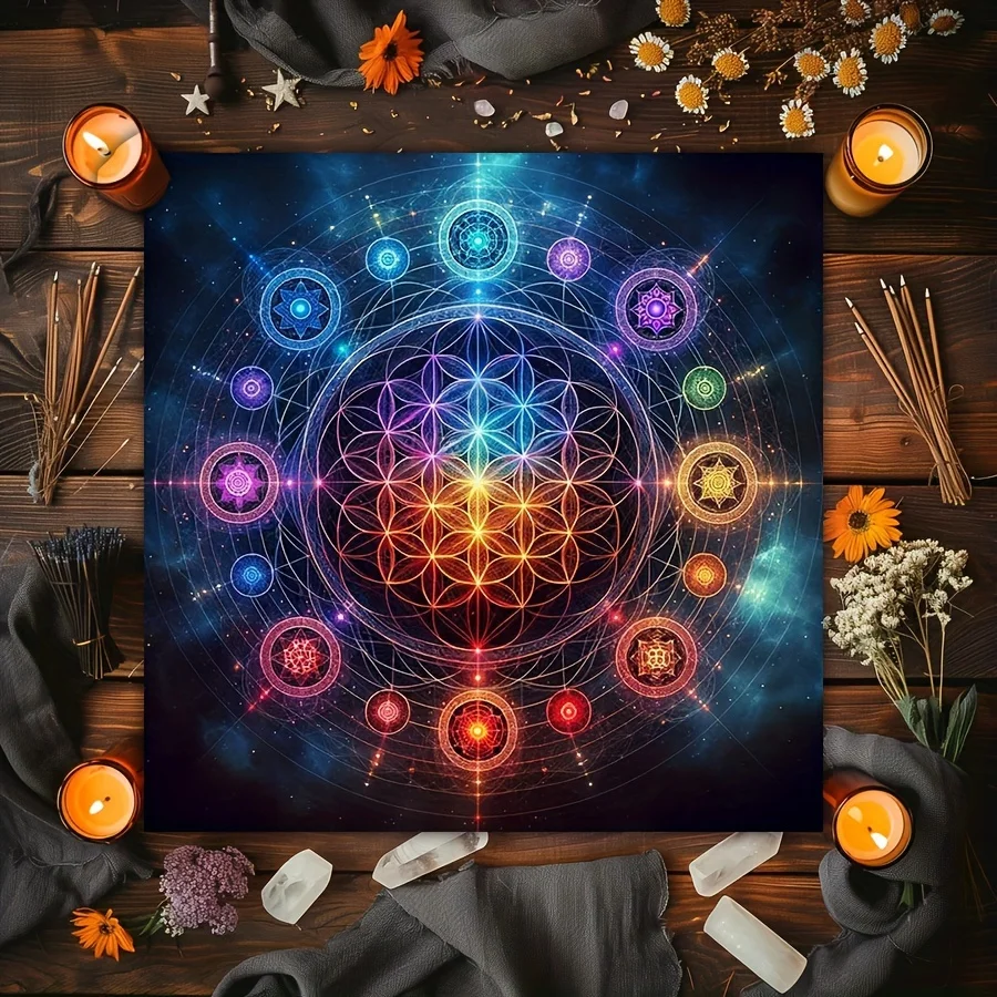 Chakra Tree of Life Tarot Card Tablecloth  Wicca Altar Cloth, Fantastic Life Tree Design for Oracle Card Pad,  Divination