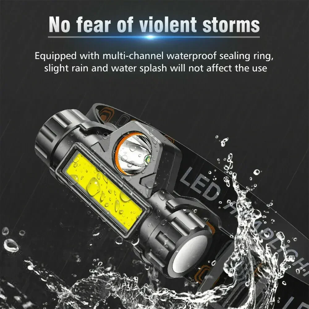 Super Bright LED Headlamp Rechargeable Waterproof Flashlight With XPE COB Beads And Tail Magnet Dual Light Sources Work Light view 5