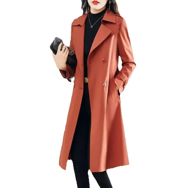 Red fashion Windbreaker Women's Long Section Popular In Spring And Autumn In 2024, New High-grade Slim Temperament Coat Women.