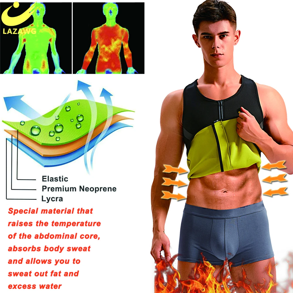 LAZAWG Hot Thermal Waist Trainer Shirt Men Sweat Sauna Vest Slim Shorts Body Shaper Corset Neoprene Belly Fat Burn Suit Pants