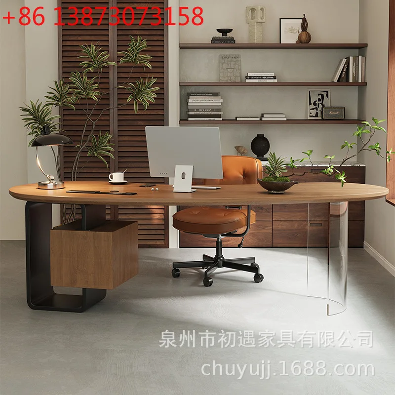 

Solid wood curved boss table light luxury high-end sense president's office computer desk modern simple commercial desk work
