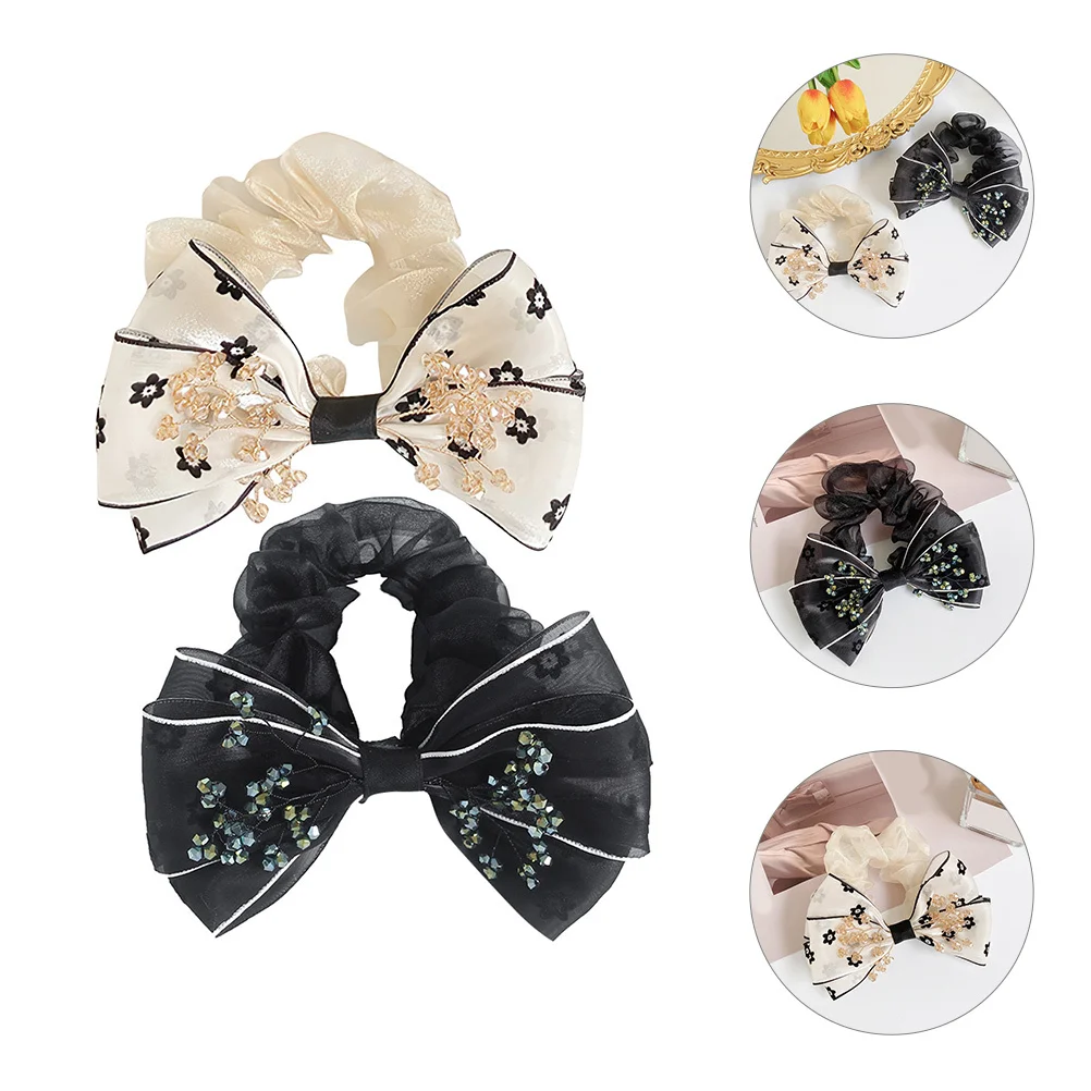 

2Pcs Sunflower Rings Elastic Fabric Bowknot Ties Girls Ropes Ponytail Holders Women Headdresses Hair Accessories Child Hair