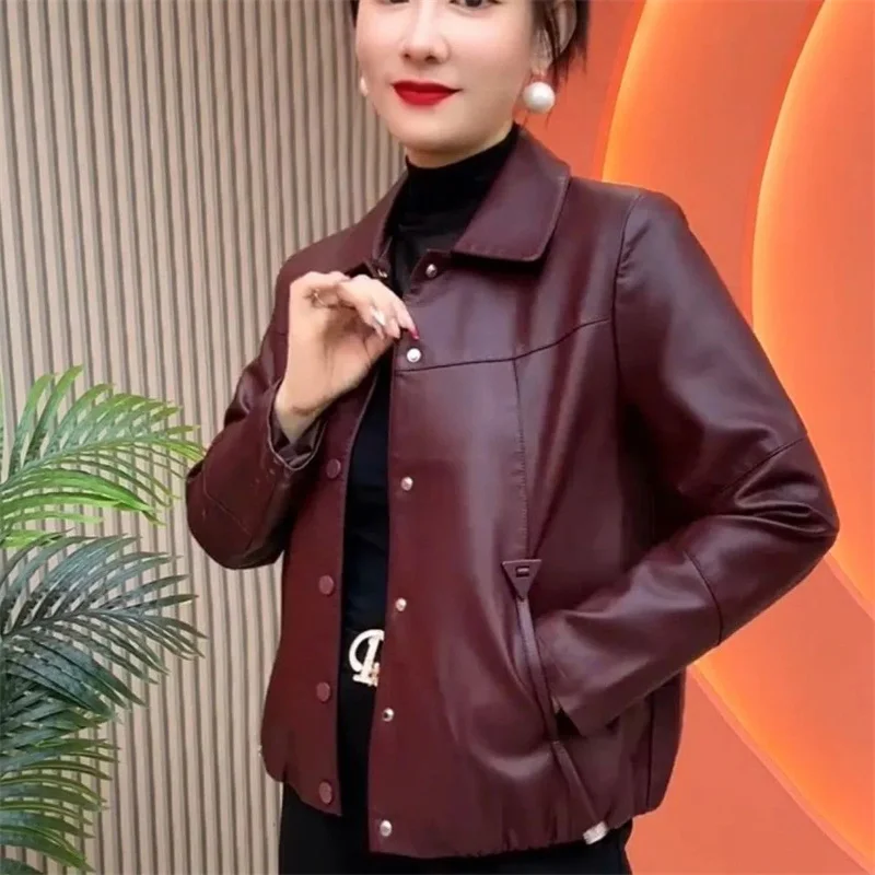 

Spring Autumn Women Leisure PU Leather Coat Retro Ladies Large Size 4XL Leather Jacket Female Fashion Faux Leather Outwear