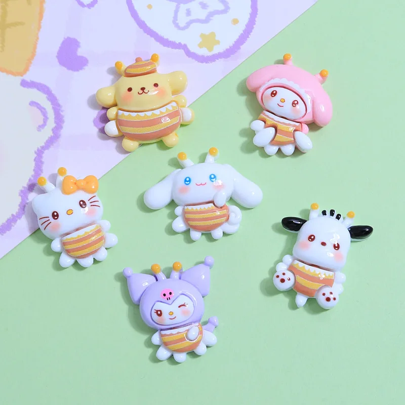 5pcs cute sanrio bee cartoon resin flatback diy kawaii resin accessories crafts materials scrapbooking embellishment