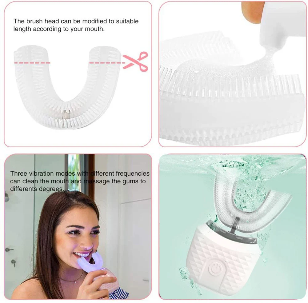 U-Shaped Adult Ultrasonic Electric Toothbrush With USB Charging Holder 360 Degrees Smart Automatic Sonic Tooth Whitening Device